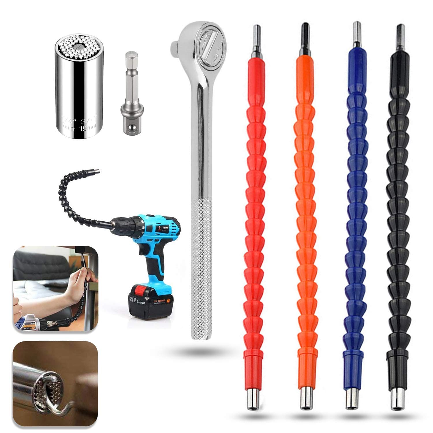 Drill Bit Extension, Universal Gator Socket Adapter Ratchet Wrench Set Screwdriver Shaft for Diy Handyman, Car, Bicycle, Random Color