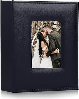 RECUTMS Holds 200 Photo Album 4x6 Photos Premium Leather Cover Black Page Sleeves Family Small Personalised Photo Albums for Wedding Anniversary Book Albums Baby Photos Albums (Blue)…