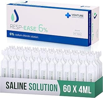 6% Sterile Hypertonic Saline Solution for Inhalation via Nebuliser - Helps Clear Airways and Congestion from Lungs - 60 x 4ml Vials - Strong Nebuliser Saline Solution