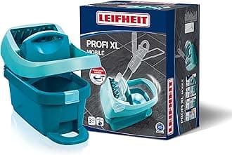 Leifheit Profi XL Wringing Bucket with Rollers, for Leifheit Profi Mop, Heavy Duty Wringing Bucket, Foot Operated Profi Mop, Professional Cleaning, Turquoise, 51 x 39 x 29 cm