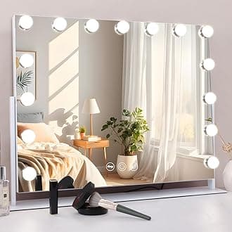 MISAVANITY Large Vanity Makeup Mirror with Lights 23"X18" Lighted Hollywood Mirror with 10X Magnification and USB Charger for Bedroom Dressing Room Tabletop 15 Dimmable LED Lights 360 Degree Rotating