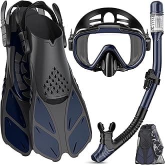 Ubekezele Snorkeling Gear for Adults Men Women,4 in 1 Snorkel Set with Panoramic View Diving Mask Anti-Fog Anti-Leak,Dry Top Snorkel,Fins and Travel Bag for Swimming,Snorkeling and Travel Diving