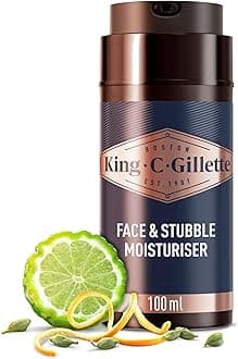 Men's Face & Stubble Moisturiser, Hydrates And Softens Skin And Stubble, Infused With King C. Gillette Signature Scent, Made With Vitamin B complex, 100ml