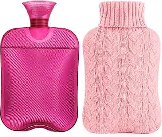 samply Hot Water Bottle with Knitted Cover, 2L Hot Water Bag for Hot and Cold Compress, Hand Feet Warmer, Ideal for Menstrual Cramps, Neck and Shoulder Pain Relief, Pink