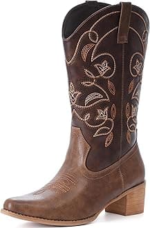 Cowboy Boots For Women Wide Calf Pointy Toe Cowgirl Boots Mid Calf Western Boots