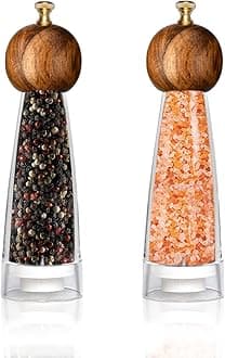 Pepper Mill Manual Salt and Pepper Grinder Set, Classic Transparent Pepper Grinder Salt Mills 2pcs 8in，Solid Wood Hand Shaker Rotor Pepper Salt Grinder Ceramic Core Adjustable Coarseness Spices