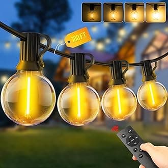 Festoon Light Outdoor Garden String Lights LED 100Ft G40 30M Mains Powered with Remote Control Dimmable Timer Outside Lighting Waterproof Shatterproof Bulb Hanging for Gazebo Patio Pergola festival