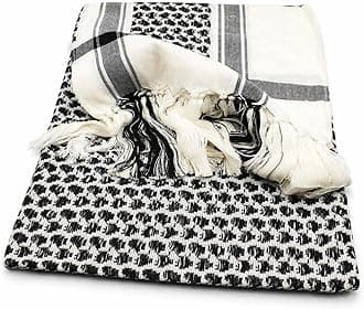 Zuluf Authentic Palestinian Keffiyeh Black White Scarf | Arab Shemagh Kafiya Kufiya Shawl | Middle Eastern Desert Head Wrap | Arafat Style Traditional Cotton Palestine Scarf for Men Women