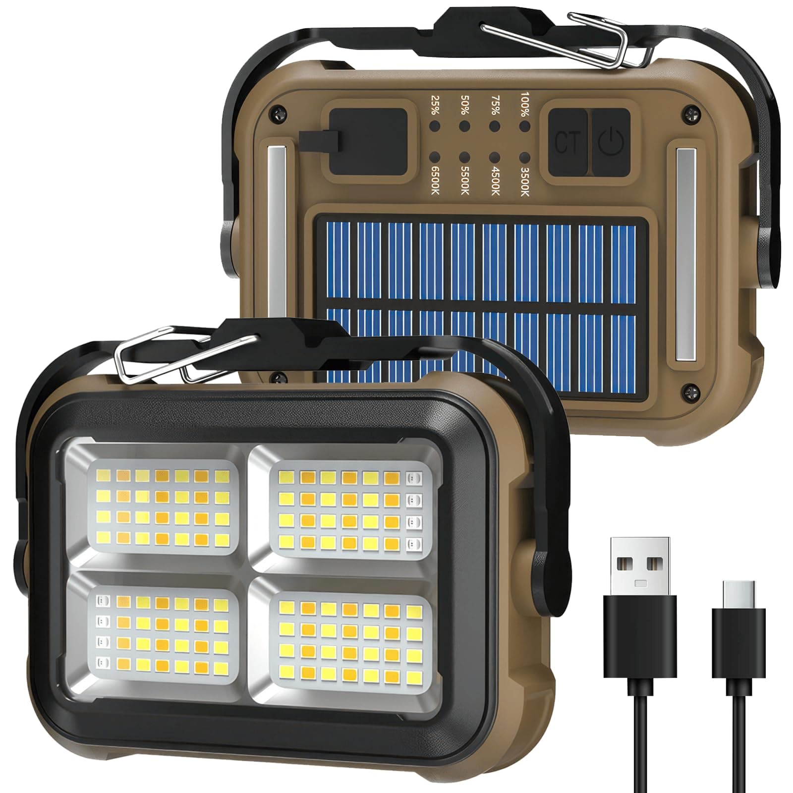 OurLeemeLED Work Light Rechargeable Spot Light Portable Camping Light USB+Solar Rechargeable 3600mAh Security Light 1000LM Super Bright Flood Light Waterproof for Outdoor Emergency