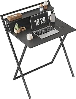 CubiCubi Folding Study Desk with Monitor Stand & Anti-Fall Bag, 5-Minute Easy Assembly, Convenient Storage, for Single Living, 23.6 x 15.7 inches (60 x 40 cm), Black
