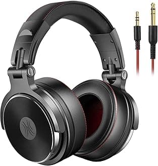 – Pro50 Hi-Res Over Ear Headphones Wired Closed-Back DJ Studio Headphones for Monitoring and Mixing, Soft Protein Leather Earcups, Noise Isolation, 90° Rotatable Housing, Portable