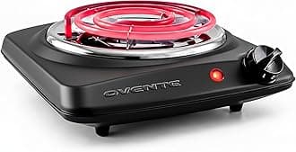 OVENTE Electric Countertop Single Burner, 1000W Cooktop with 6" Stainless Steel Coil Hot Plate, 5 Level Temperature Control, Indicator Light, Compact Cooking Stove and Easy to Clean, Black BGC101B