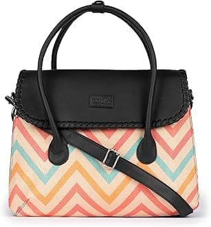 - Printed Jute Handcrafted Vegan Leather Multicolor Women's Satchel Bag | Ladies Purse Handbag | Double Handle Detachable Strap