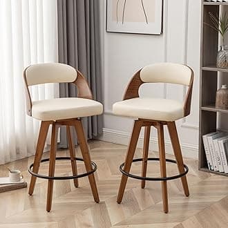 Barstools Set of 2,Bar Height Bar Stools for Kitchen Island,30.3 Inch Modern Upholstered Bar Chair, Swivel Bar Stools with Back and Wood Legs (Beige-pu)
