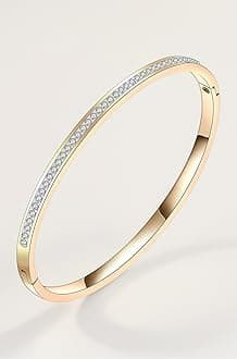 Shining Diva Fashion 18K Gold Plated Stainless Steel Openable Crystal Bracelet | Cuff Bangle | Friendship Couple Wedding Gifts for Mother Sister Wife Girlfriend | Anti Tarnish Jewellery