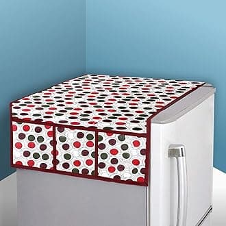 Kuber Industries Fridge Top Cover | Fridge Top Cover with Pockets | Refrigerator Top Cover for Kitchen | Fridge Top Cover with 6 Utility Pockets | Dot Fridge Top Cover | Multicolor