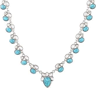 MINACHI Bohemian Beaded Necklace, Crystal Created Turquoise Flower Stone Bead Choker, Boho Vintage Jewelry Gift for Women