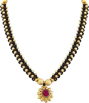 MEENAZ Traditional jewellery's Fancy Moti Pearl Gold Kolhapuri marathi Maharashtrian Thushi Mangalsutra Pendant Necklace for Women Jewellery Set Latest - THUSHI-134