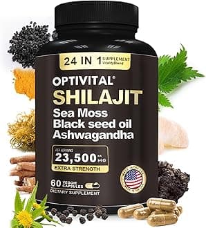 Pure Himalayan Organic Shilajit for Men & Women Sea Moss, Black Seed Oil, Ashwagandha, Rhodiola & Burdock, Ginseng Cordyceps & Biloba, Nettle & Turmeric (No Fillers) (60 Caps)