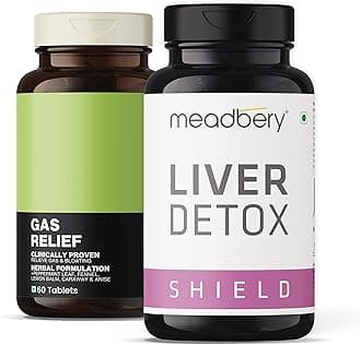 Meadbery Liver Detox Milk Thistle For Healthy Liver Function + Meadbery Natural Gas Relief, Bloat Relief Doctor Formulated Organic Ingredients 60+30 Tablets