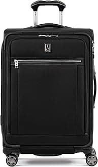 Platinum Elite Softside Expandable Checked Luggage, 8 Wheel Spinner Suitcase, TSA Lock, Men and Women, Shadow Black, Checked Medium 25-Inch