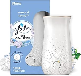 Glade Sense & Spray Air Freshener Holder and Refills, Motion Activated Automatic Odour Eliminator for Home, Clean Linen, Pack of 4 Starter Kits, (4 x Holder and 4 x 10 ml Refill)