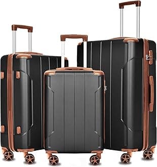 Luggage Sets 3 Piece Hardshell 8 Spinner Wheels Lightweight Suitcase Corner Guards Travel Luggage (Black brown 20IN 24IN 28IN)