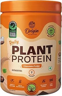 Origin Nutrition 100% Natural Plant Based Protein Powder, Chocolate Flavour with 25g per serve Plant Based Protein, Gluten Free, Dairy Free, No Added Sugar, Soy Free, Non - GMO, Jain, 7 Servings, 283g