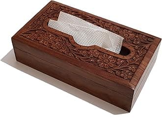 Pure Source India Handmade Wooden Tissue Napkin Holder Box, Decorative Wood Intricate Carvings Facial Napkins Holder Box for Dining Table, Kitchen, Home