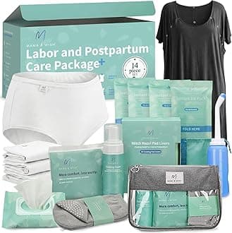 Postpartum Care Kit for Mom (14-Piece) - Includes Labor and Delivery Gown, Pe...