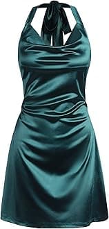 Women's Satin Sleeveless Spaghetti Strap Mini Dress Side Slit Cowl Neck Cocktail Party Dresses