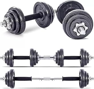 Adjustable Cast Iron Dumbbell Barbell Set - 15kg, 20kg, 30kg, 50kg Weight Set for Men & Women with Spinlock Bars & Plates
