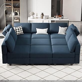 Modular Sectional Sofa with Ottomans Velvet Reversible Sleeper Sectional Sofa with Chaise Modular Sleeper Sofa Bed with Storage Seat Blue