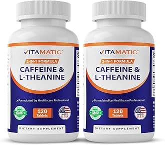Vitamatic Caffeine Pills with L-Theanine – 300 mg Per Tablet – 120 Vegetarian Tablets (Pack of 2, Total 240 Tablets)