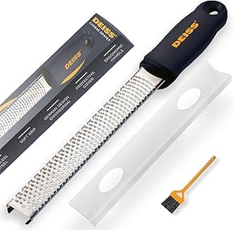 Deiss PRO Citrus Zester & Cheese Grater - Parmesan Cheese Lemon, Ginger, Garlic, Nutmeg, Chocolate, Vegetables, Fruits - Razor-Sharp Stainless Steel Blade, Wide, Dishwasher Safe (BLACK)