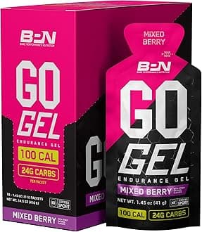 BARE PERFORMANCE NUTRITION, BPN Go Gel Endurance, 24g of Carbohydrates & 100 Calories per Pack, Vegan + Gluten Free Running Gel, 10 Single-Serving Packs, Mixed Berry