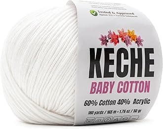 Cotton Yarn, 60% Cotton 40% Acrylic Yarn, Soft Cotton Yarn for Crochet and Knitting, Amigurumi Yarn 1 Skein/Ball 1.76 Oz (50g) / 180 Yrds (165m) - White