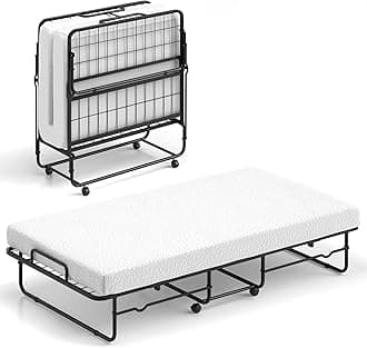 Twin Folding Bed with Mattress, Roll Away Portable Guest Bed w/Sturdy Metal Frame, Space-Saving Rollaway Bed with Memory Foam Mattress for Adults, 75" x 38"