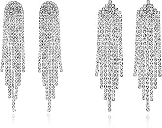 Luxval Rhinestone Earrings Dangling for Women Sparkly Silver Dangle Earrings Girls Long Chandelier Earrings Tassel Lightweight Ear Studs Cubic Zirconia Crystal Statement