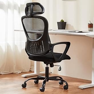 SweetcrispyOffice Computer Desk Chair, Ergonomic High-Back Mesh Rolling Work Chairs with Wheels and Adjustable Headrests, Comfortable Lumbar Support, Comfy Armrest for Home, Bedroom, Study,Black
