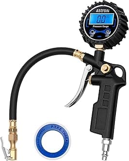 Digital Tire Pressure Gauge with Inflator, 3-250 PSI Air Chuck & Compressor Accessories Heavy Duty with Quick Connect Coupler, 0.1 Display Resolution, 1pack