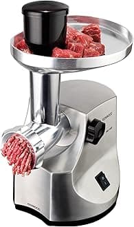 Meat Grinder 1600W Powerful Metal Body Meat Mincer with Kibbeh Maker, Sausage Maker, Feed Tube Pusher, 3 Stainless Steel Screens for Fine, Medium & Coarse Results MG510 Silver