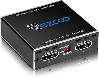4K HDMI Splitter 1x2 HDR D-o-l-b-y Vision Atmos Down Scaler - HDMI Scaler 4K 1080P Sync,4K 60Hz 4:4:4 HDMI Splitter 1 in 2 Out HDCP2.2, EDID 4K5.1/4K7.1/ Copy, for Game Xbox PS5 1080p120Hz Roku SP12H2