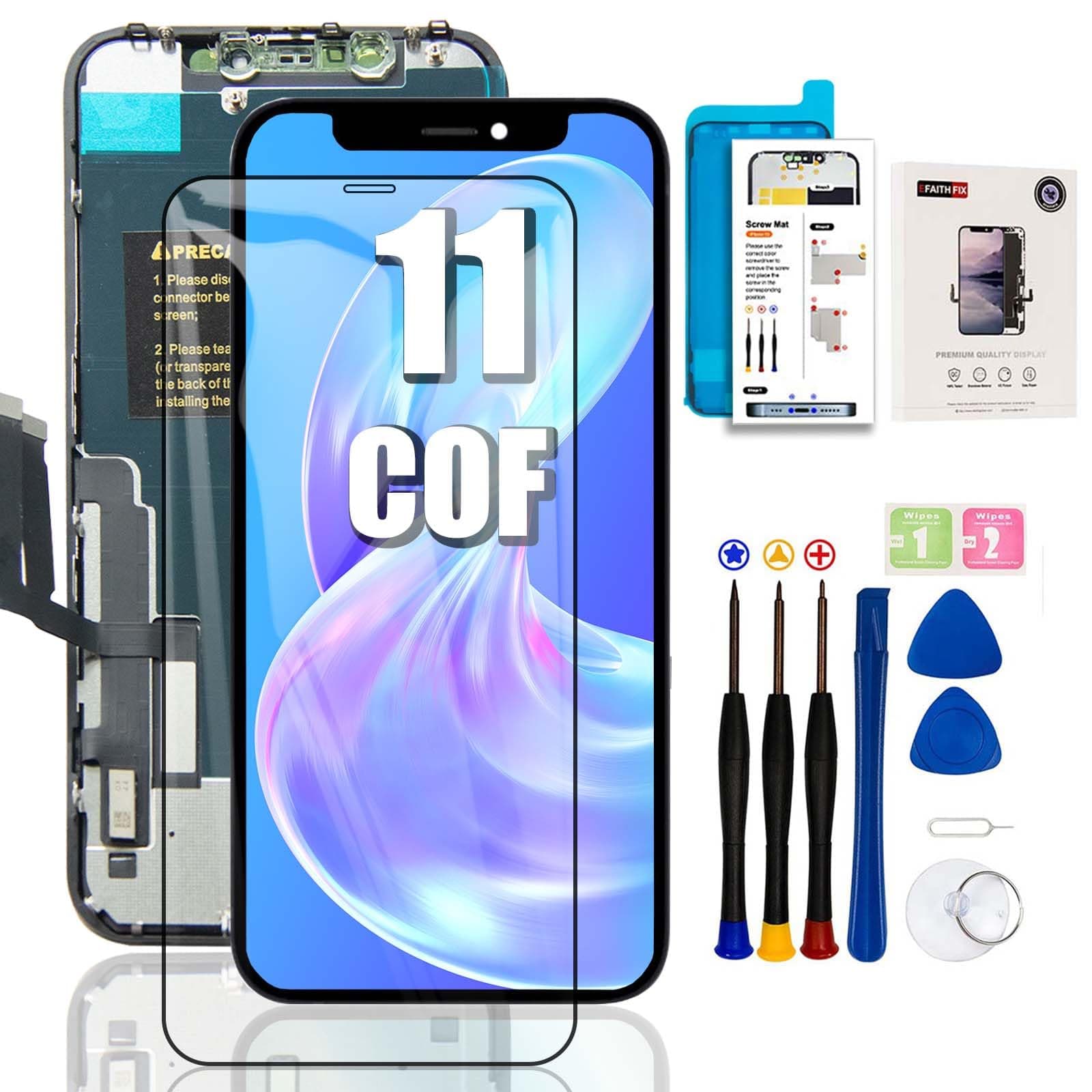 EFAITHFIX for iPhone 11 Screen Replacement COF 6.1 Inch LCD Screen Frame Assembly 3D Touch Display Screen Digitizer for A2111, A2223, A2221 with Repair Tools kit Tempered Glass Waterproof Adhesive