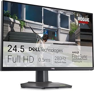 Dell G2524H Gaming Monitor - 24.5-inch FHD (1920x1080) 280Hz 0.5Ms Display, AMD FreeSync+NVIDIA G-SYNC Adaptive Sync Technology, Height/Pivot/Swivel/Tilt Adjustability - Black