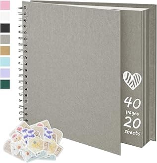 10X10 Inch DIY Scrapbook Photo Album, Kraft Blank Paper Scrap Book 40 Pages Memory Book for Wedding Family, Light Gray