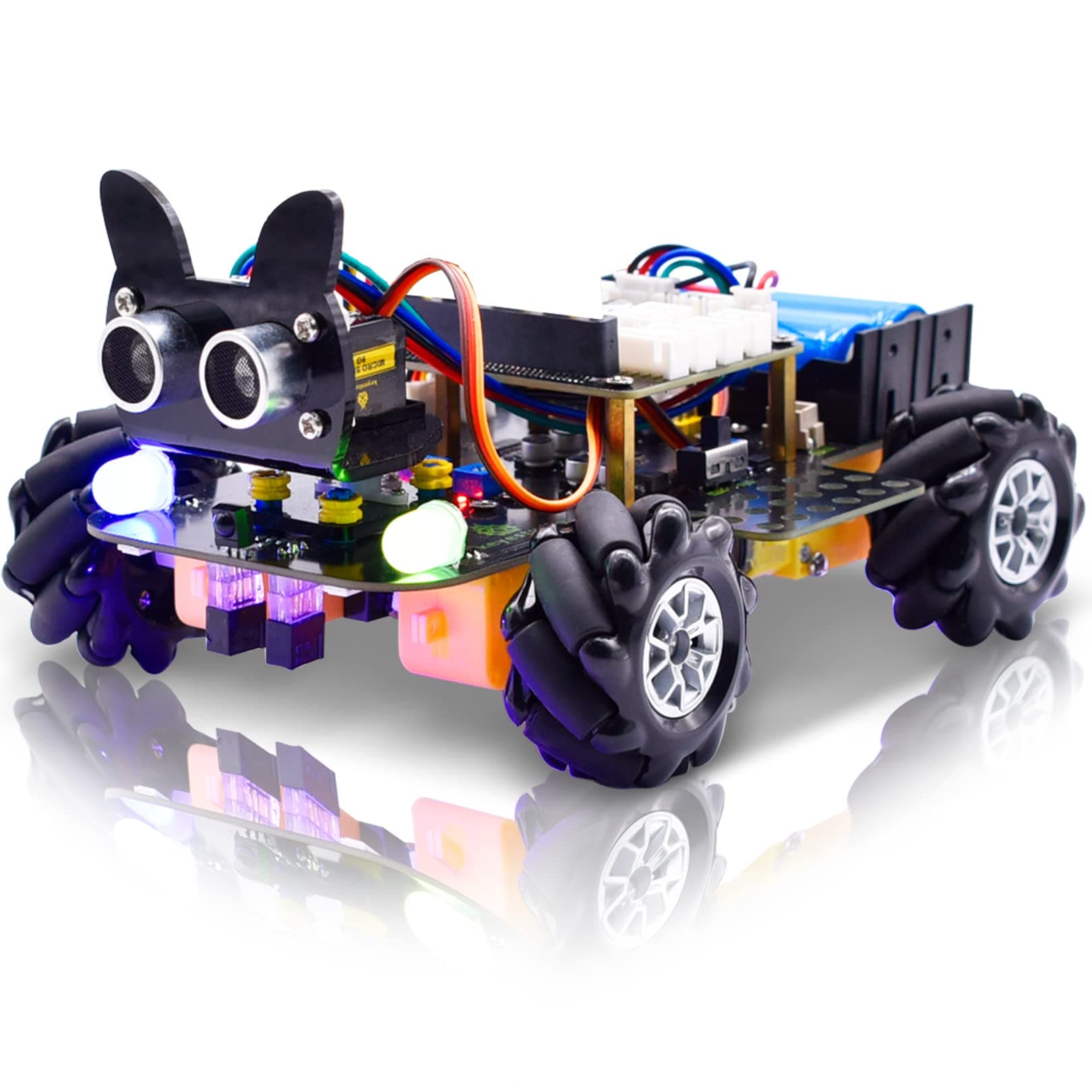 KEYESTUDIO Microbit 4WD Mecanum Robot Car Kit for Micro:bit v2 (Not Contained) - Novel Rugged Vehicle for Kids, Graphical Makecode Python Code, DIY Programmable for Adults Teens STEM Education