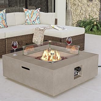 COSIEST Square Outdoor Sandstone Propane Fire Pit w Wind Guard, CSA Certified, 50,000 BTU Stainless Steel Burner, 35-inch, Free Lava Rocks and Rain Cover, Tank Outside, Metal Lid (Gray)