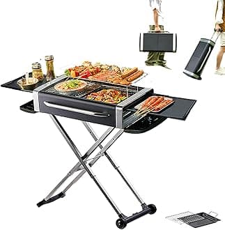 Portable Charcoal Grill, Foldable Grills for Travel, Adjustable Heights for Outdoor Move BBQ Grill for Travel Cooking, Camping, Patio Party Backyard