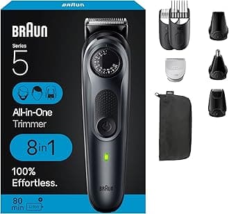 Braun All-in-One Style Kit Series 5 5480, 8-in-1 Trimmer for Men with Beard Trimmer, Body Trimmer for Manscaping, Hair Clippers & More, Ultra-Sharp Blade, 40 Length Settings, Waterproof